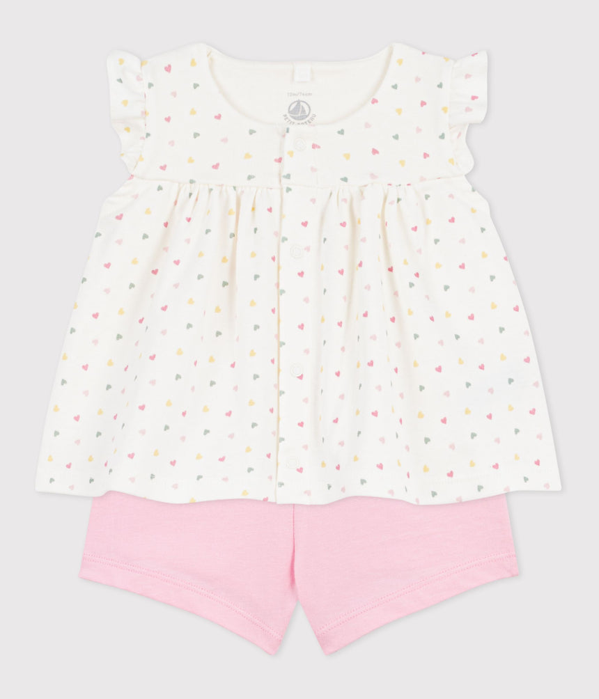 BABIES' 2-PIECE OUTFIT IN COTTON PRINTED WITH MINI HEARTS