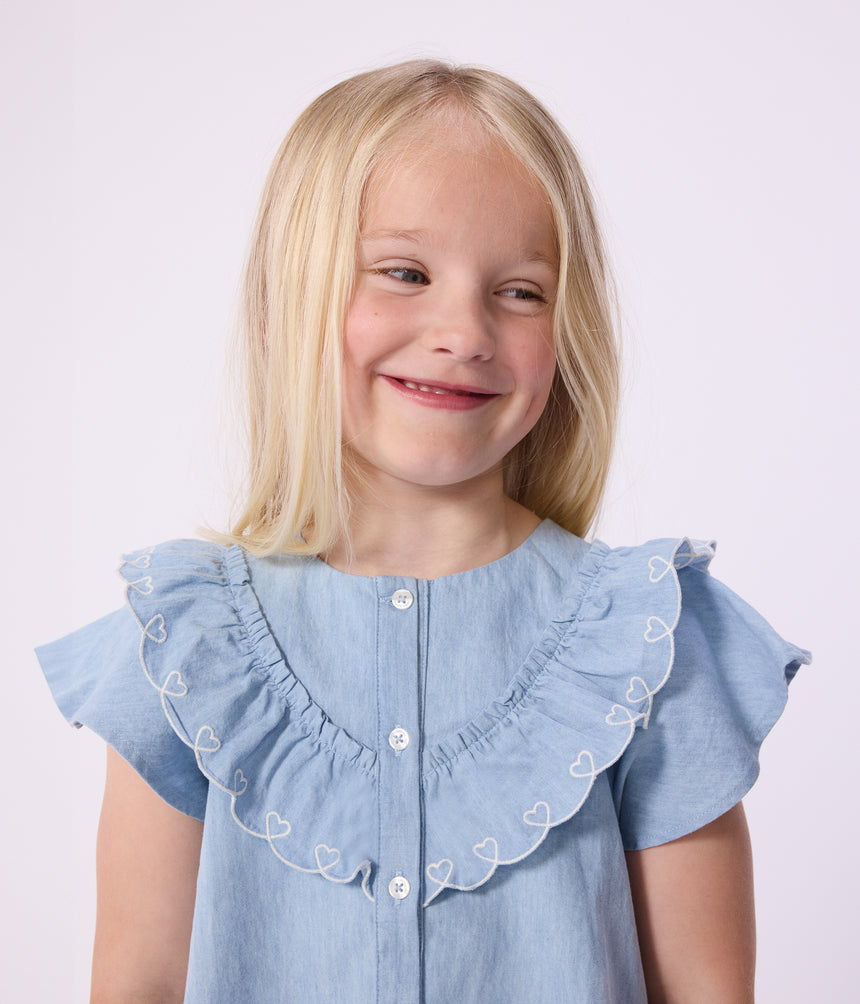 CHILDREN'S PLAIN SHORT-SLEEVED COTTON BLOUSE