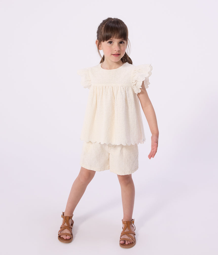 CHILDREN'S SHORT-SLEEVED COTTON BLOUSE WITH A HEART PATTERN