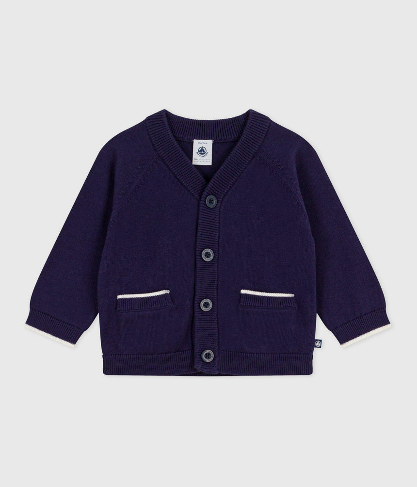 SOLID-COLOR COTTON BABY CARDIGAN WITH BUTTONS