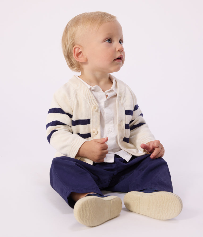 BABIES' STRIPY COTTON CARDIGAN