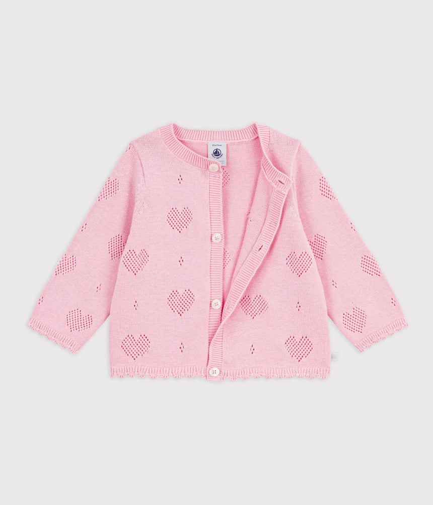 BABIES' COTTON CARDIGAN WITH A HEART PATTERN