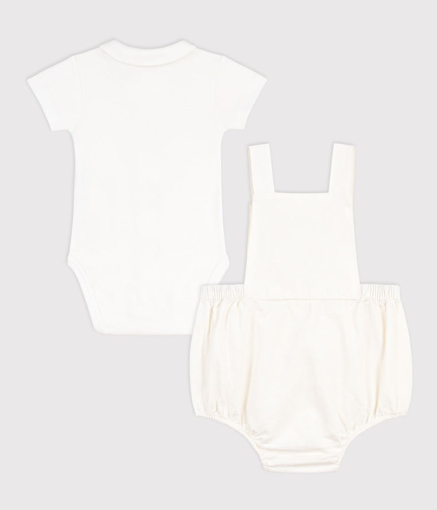 BABIES' TWO-PIECE SET IN COTTON/LINEN WITH EMBROIDERED DETAILS