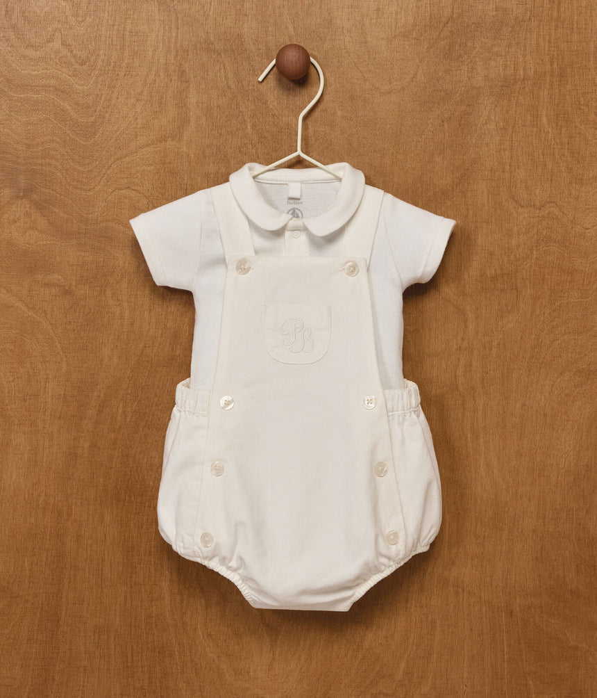 BABIES' TWO-PIECE SET IN COTTON/LINEN WITH EMBROIDERED DETAILS
