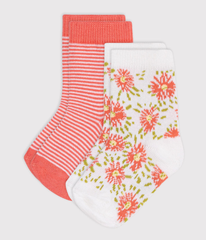 BABIES' FLORAL-PRINT COTTON SOCKS - 2-PACK