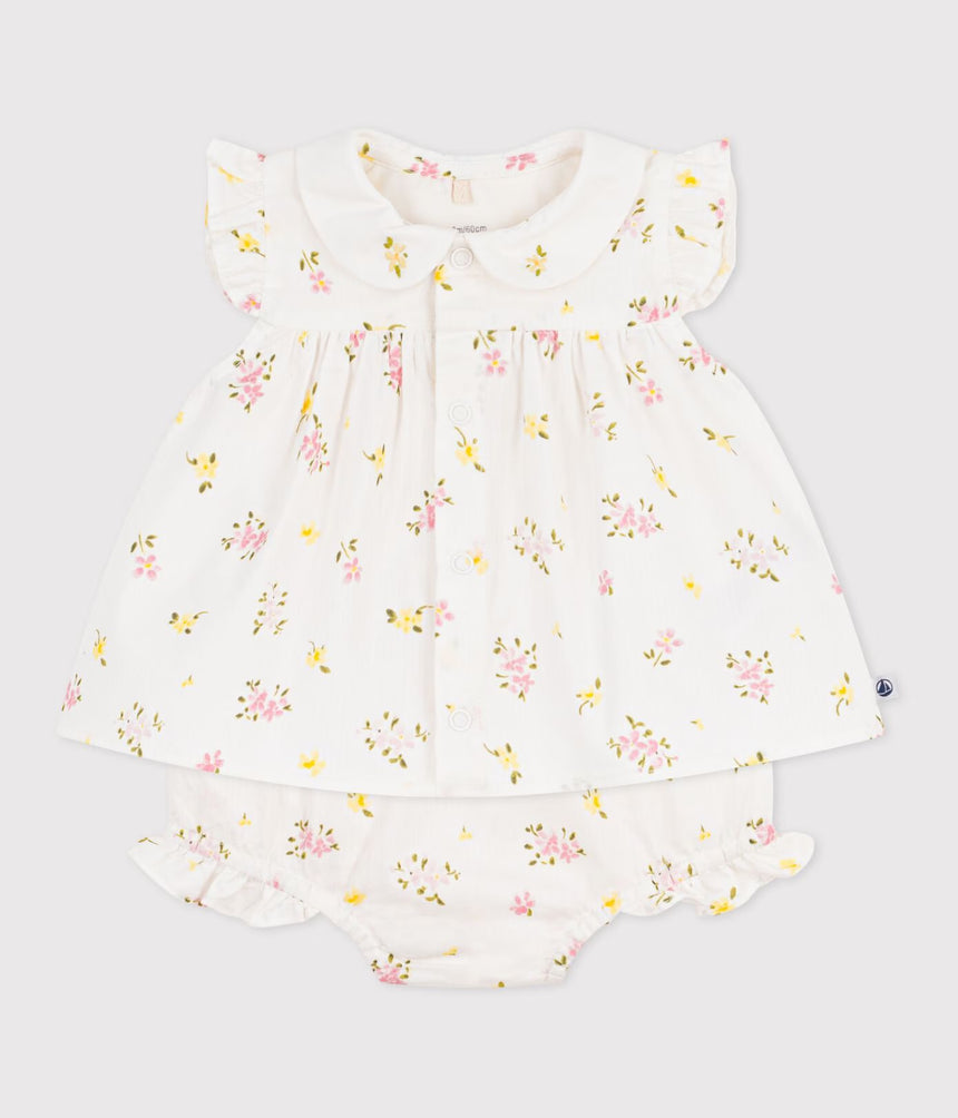 BABIES' 2-PIECE COTTON OUTFIT, COMPRISING BLOUSE AND BLOOMERS WITH A FLORAL PRINT