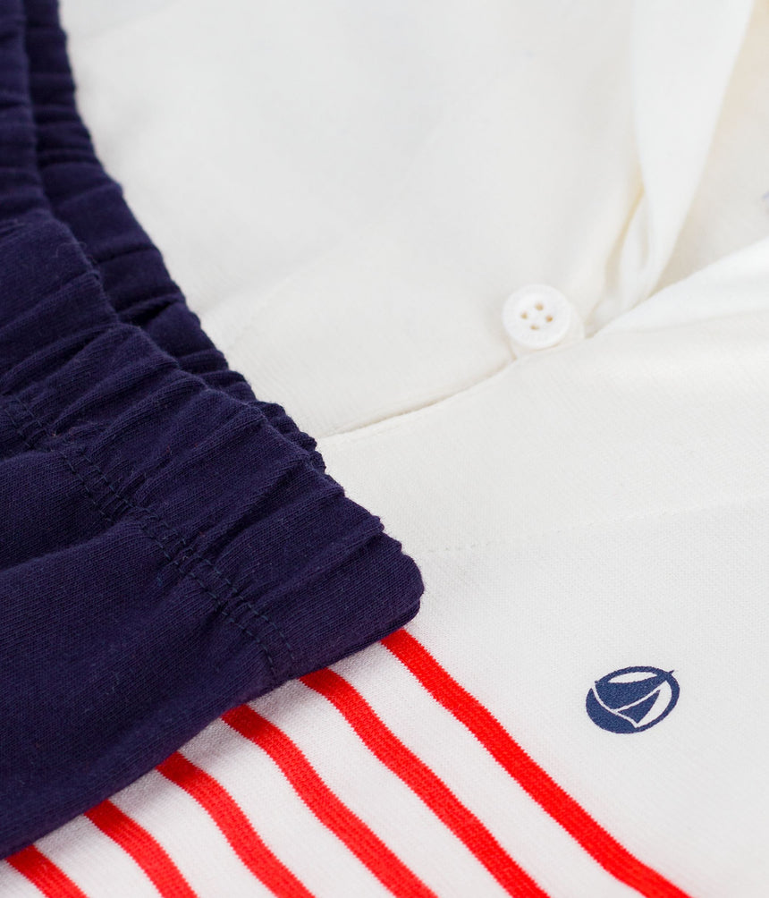 BABIES' 2-PIECE COTTON OUTFIT, THE T-SHIRT TOP HAS A SAILOR COLLAR