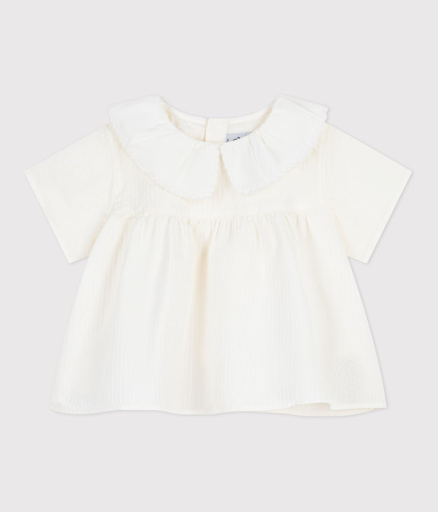 BABIES' SHORT-SLEEVED BLOUSE IN PLAIN COTTON POPLIN