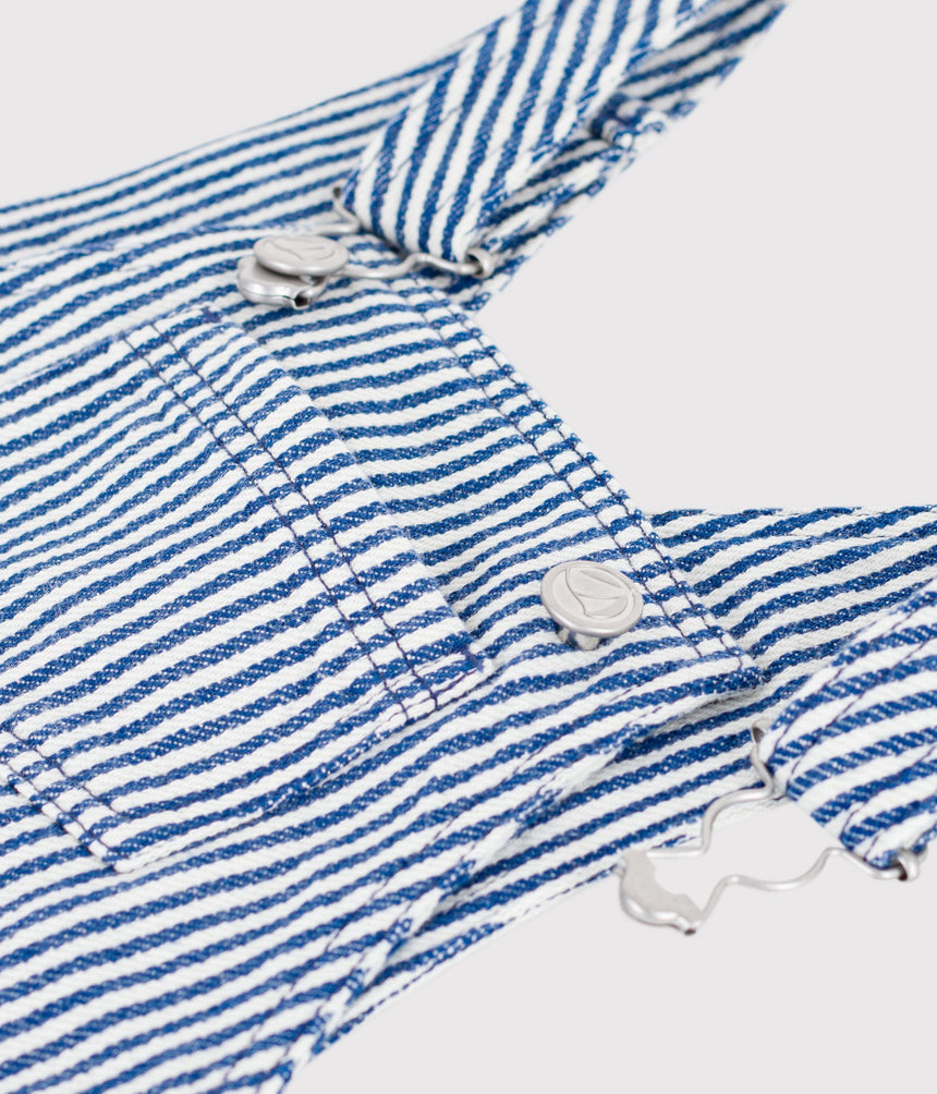BABIES' SHORT STRIPY TWILL DUNGAREES