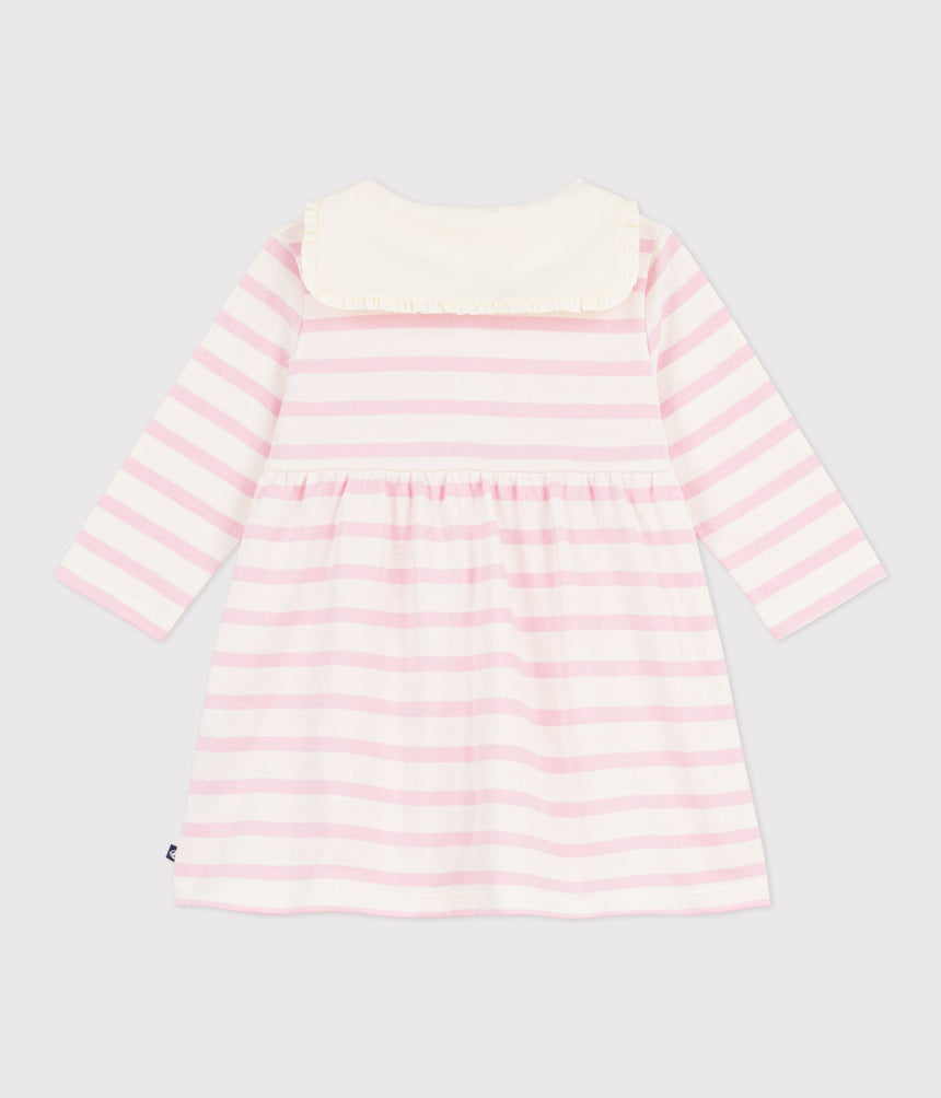 BABIES' BRETON STRIPE COTTON DRESS WITH LONG SLEEVES AND A SAILOR COLLAR