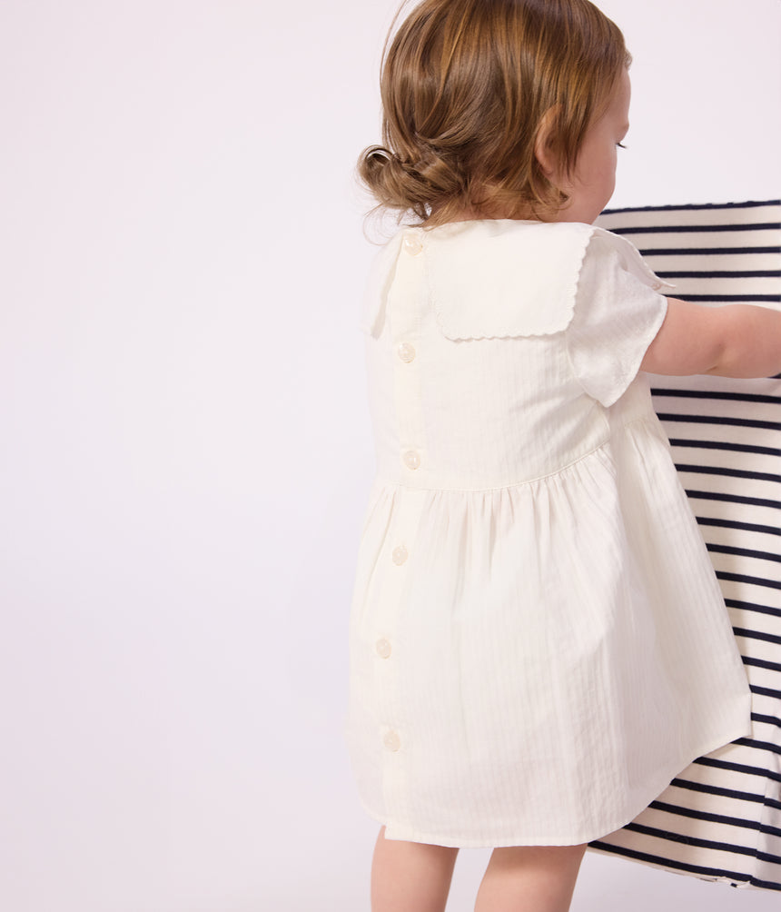 BABIES' DRESS IN COTTON/LINEN WITH SHORT SLEEVES AND BLOOMERS