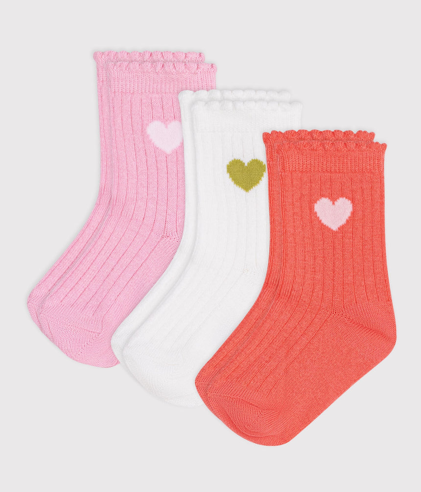 3 PAIRS OF BABIES' HEART PATTERNED COTTON SOCKS
