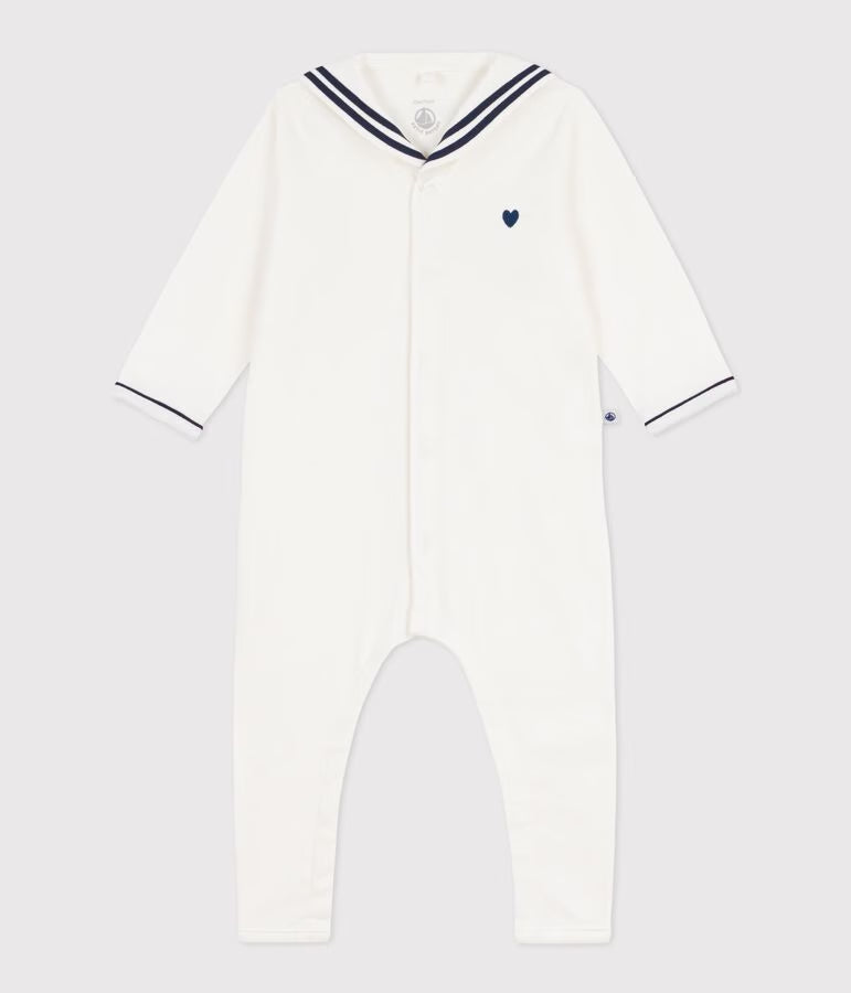 BABIES' FOOTLESS COTTON PYJAMA SUIT WITH A SAILOR COLLAR