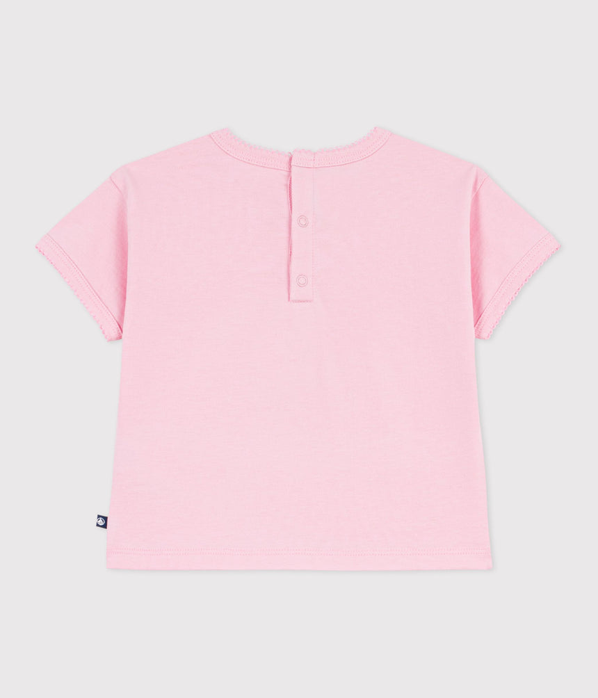 BABIES' SHORT-SLEEVED COTTON T-SHIRT WITH A FLOWER MOTIF