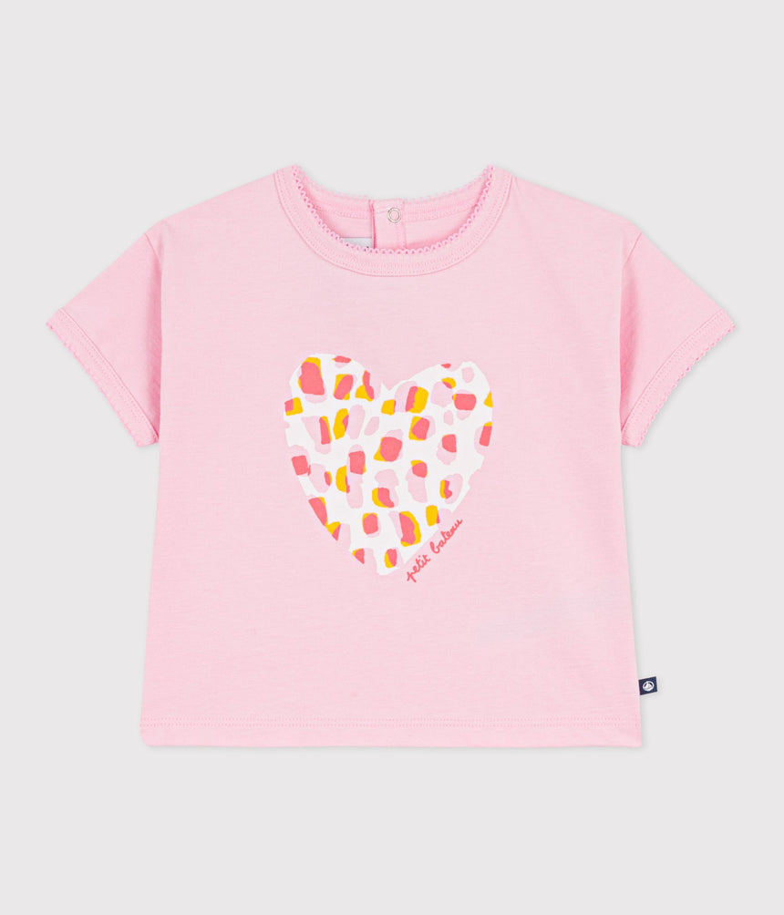 BABIES' SHORT-SLEEVED COTTON T-SHIRT WITH A FLOWER MOTIF