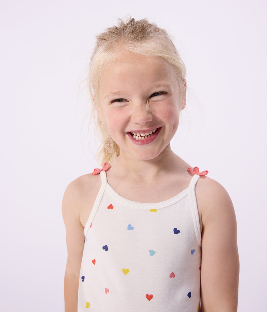 CHILDREN'S SHORT AND STRAPPY HEART PRINT COTTON PYJAMAS