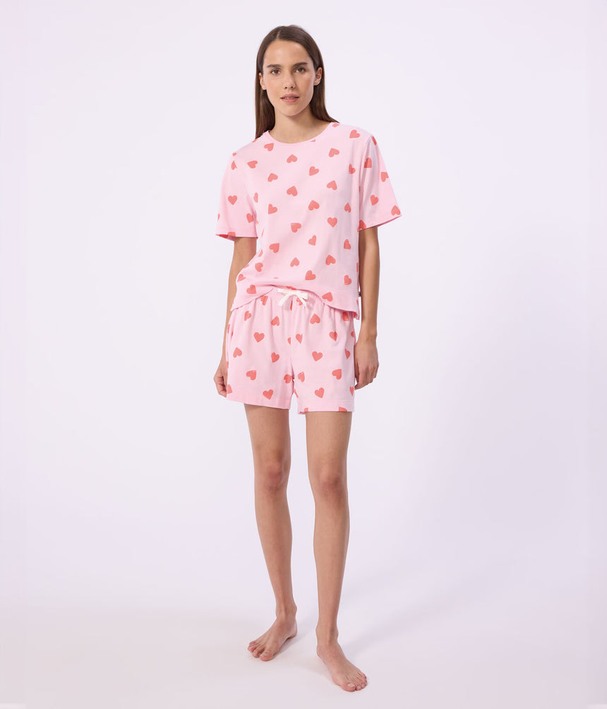 WOMEN'S SHORT HEART PRINT COTTON PYJAMAS