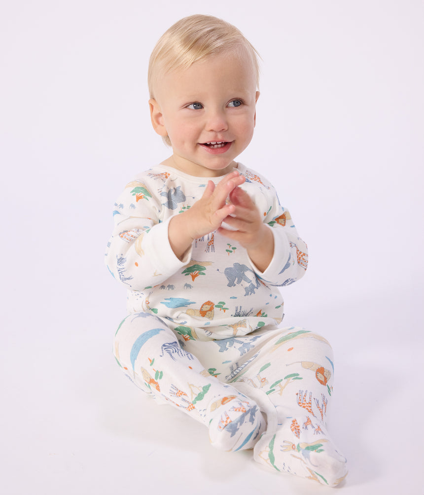 BABIES' SAVANNAH PRINT COTTON PYJAMA SUIT WITH A ZIP