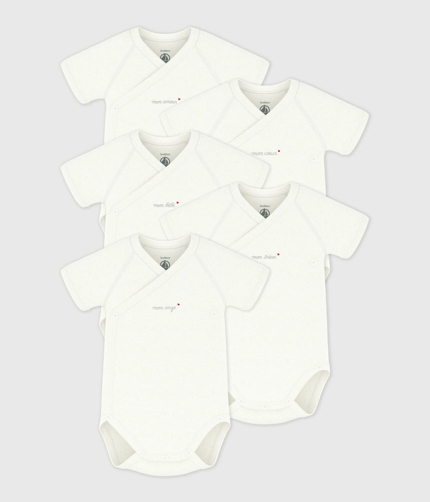 PACK OF BABIES' PLAIN COTTON SHORT-SLEEVED CROSSOVER BODIES
