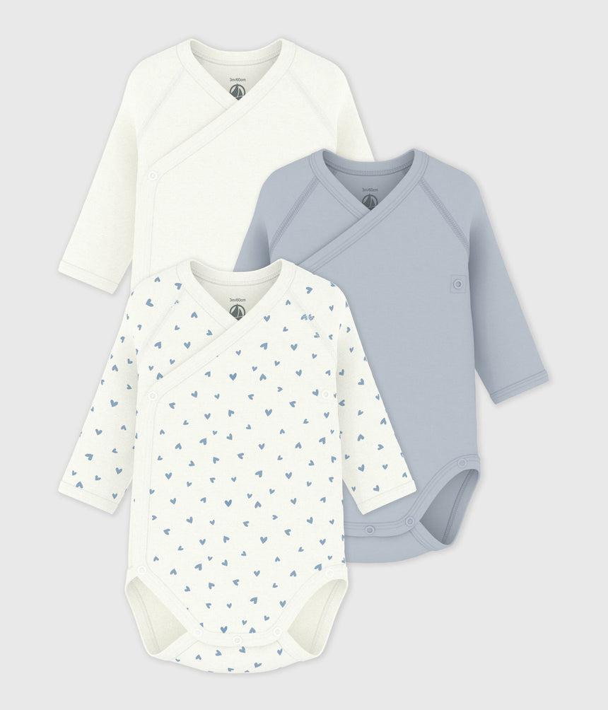 PACK OF BABIES' LONG-SLEEVED PRINTED COTTON WRAPOVER BODIES