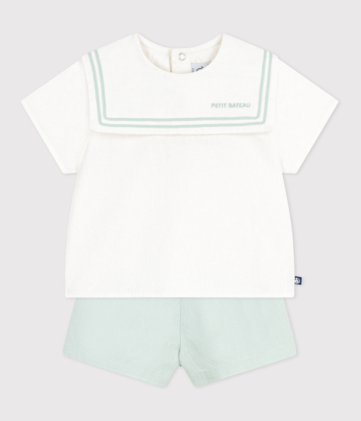 BABIES' 2-PIECE COTTON/LINEN OUTFIT, WITH A SAILOR COLLAR TOP