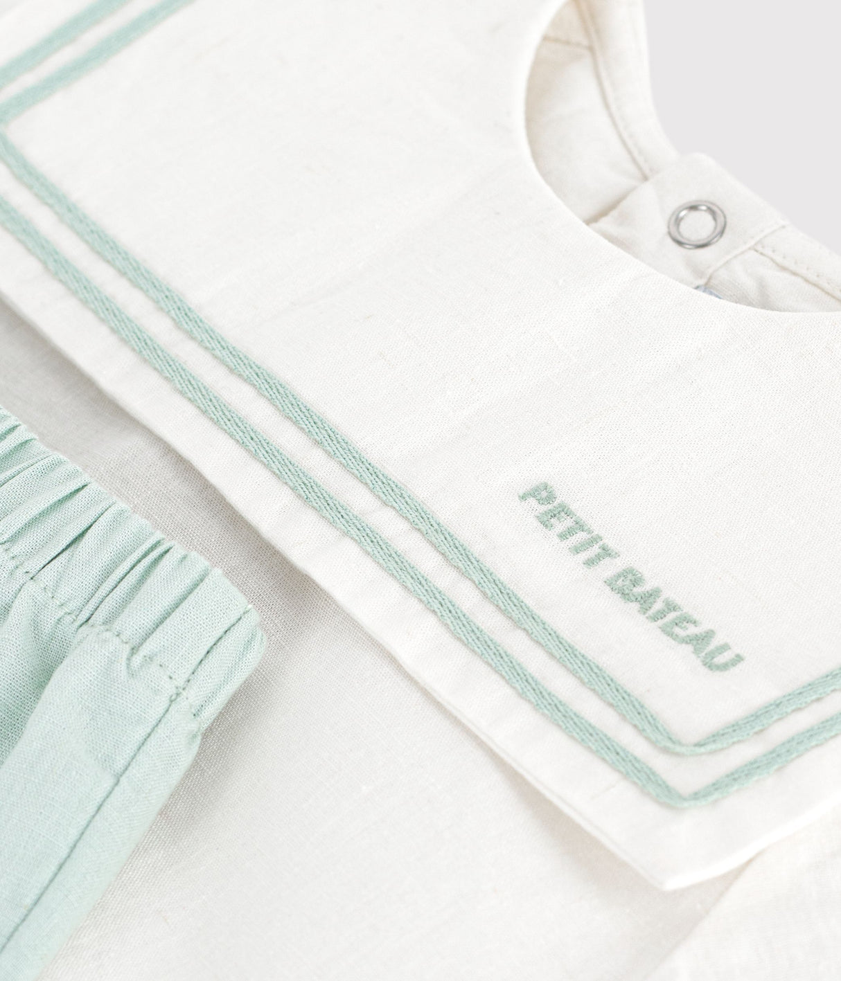 BABIES' 2-PIECE COTTON/LINEN OUTFIT, WITH A SAILOR COLLAR TOP