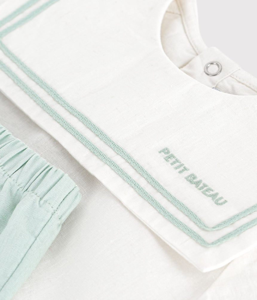 BABIES' 2-PIECE COTTON/LINEN OUTFIT, WITH A SAILOR COLLAR TOP
