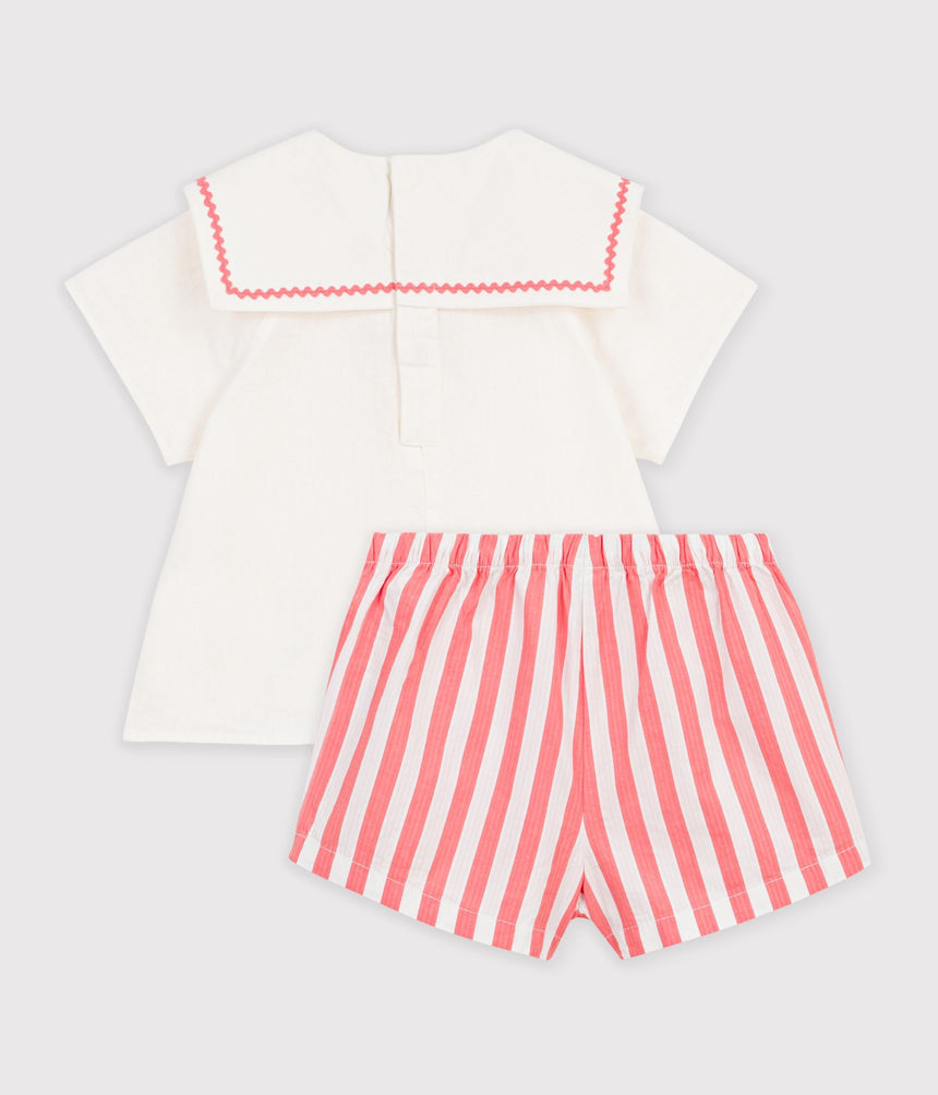 BABIES' 2-PIECE COTTON/LINEN OUTFIT, WITH A SAILOR COLLAR TOP