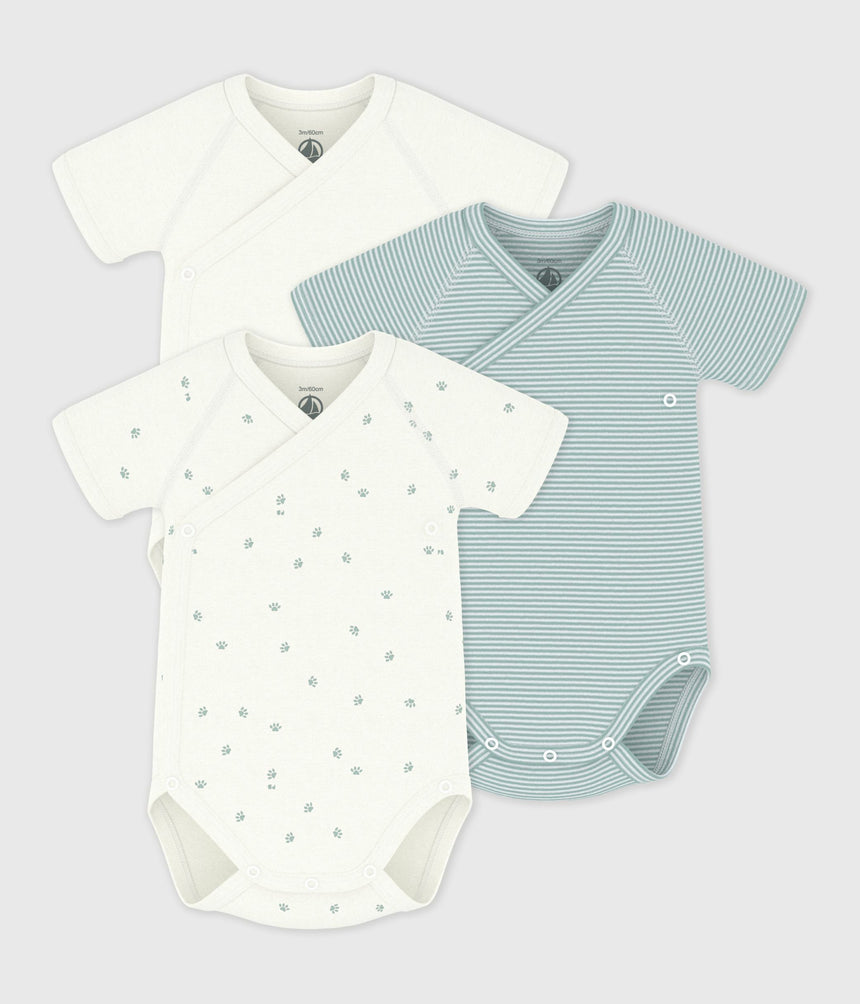 PACK OF BABIES' SHORT-SLEEVED PRINTED COTTON WRAPOVER BODIES