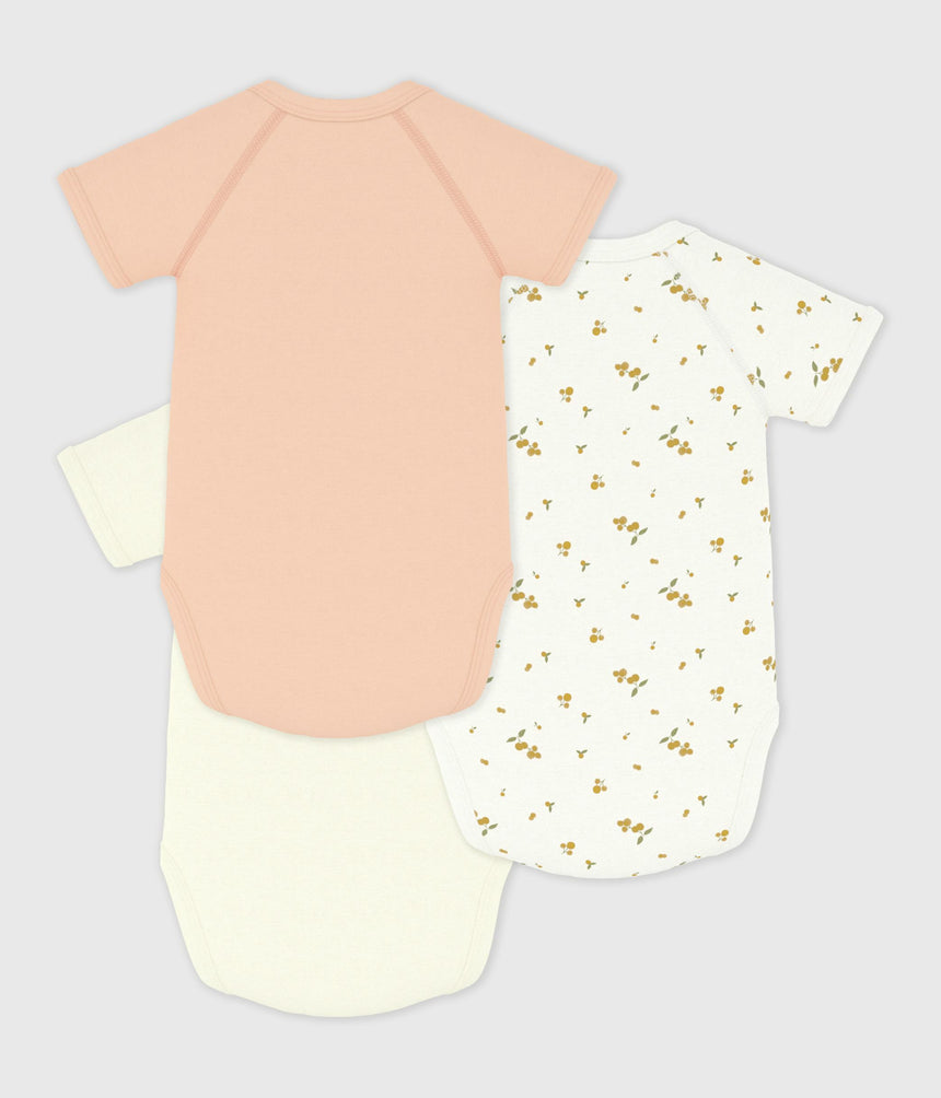 PACK OF BABIES' SHORT-SLEEVED PRINTED COTTON WRAPOVER BODIES
