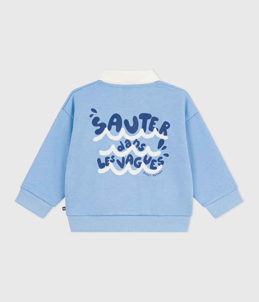 BABIES' COTTON SWEATSHIRT EMBROIDERED WITH A SEAGULL AND A MOTIF AT THE BACK