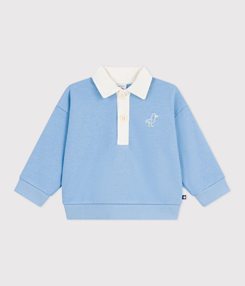 BABIES' COTTON SWEATSHIRT EMBROIDERED WITH A SEAGULL AND A MOTIF AT THE BACK