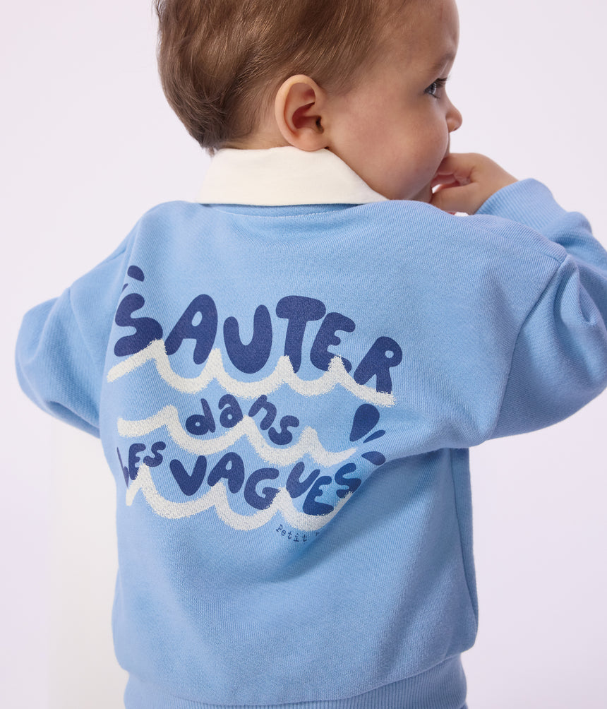 BABIES' COTTON SWEATSHIRT EMBROIDERED WITH A SEAGULL AND A MOTIF AT THE BACK