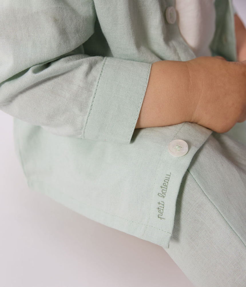 BABIES' LONG-SLEEVED PLAIN COTTON/LINEN SHIRT