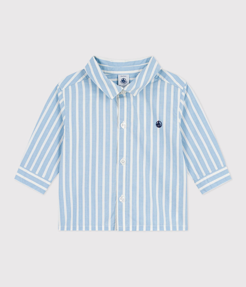 BABIES' LONG-SLEEVED STRIPY COTTON SHIRT