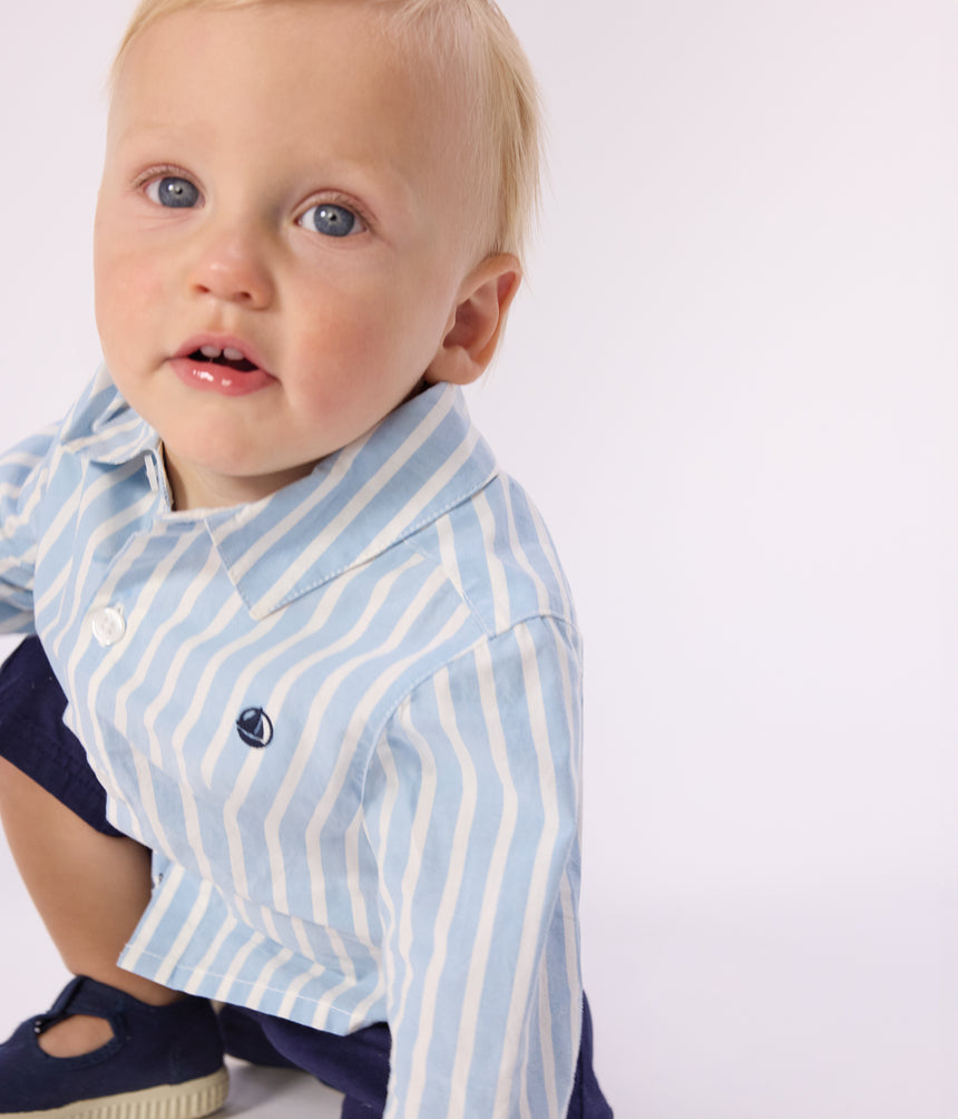 BABIES' LONG-SLEEVED STRIPY COTTON SHIRT