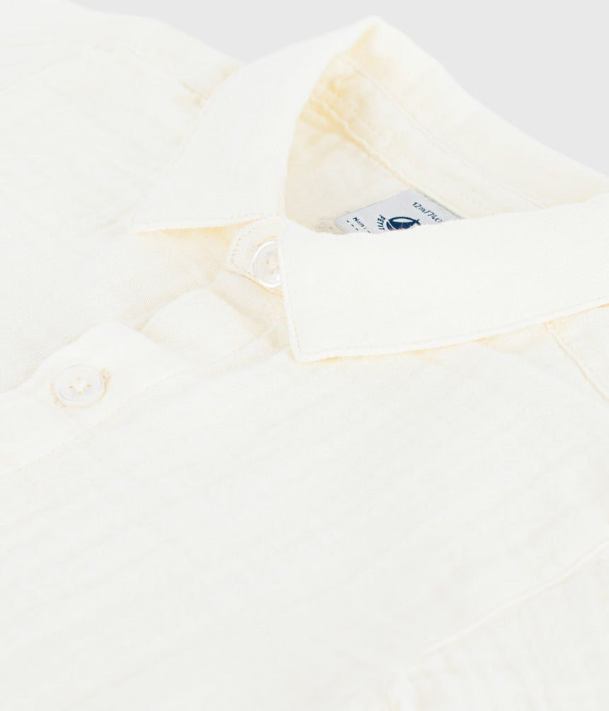 BABIES' SHORT-SLEEVED PLAIN COTTON/LINEN SHIRT