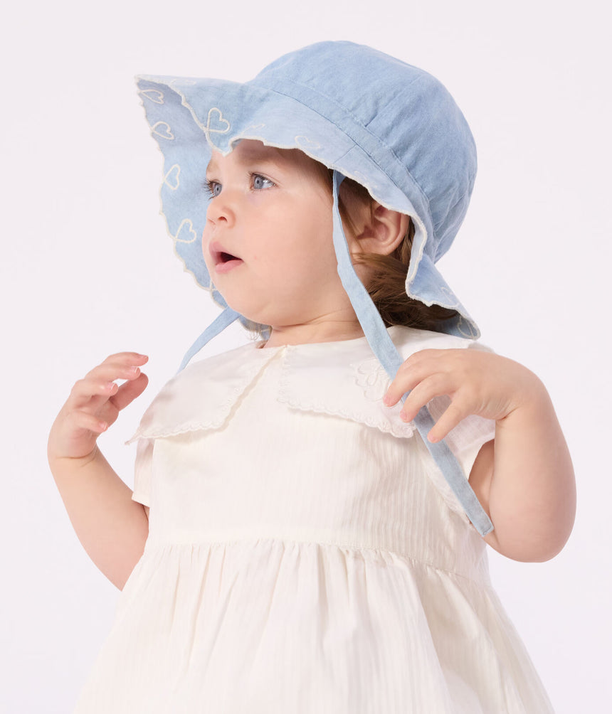 BABY GIRL’S CHAMBRAY WIDE BRIMMED FLOPPY SUN HAT