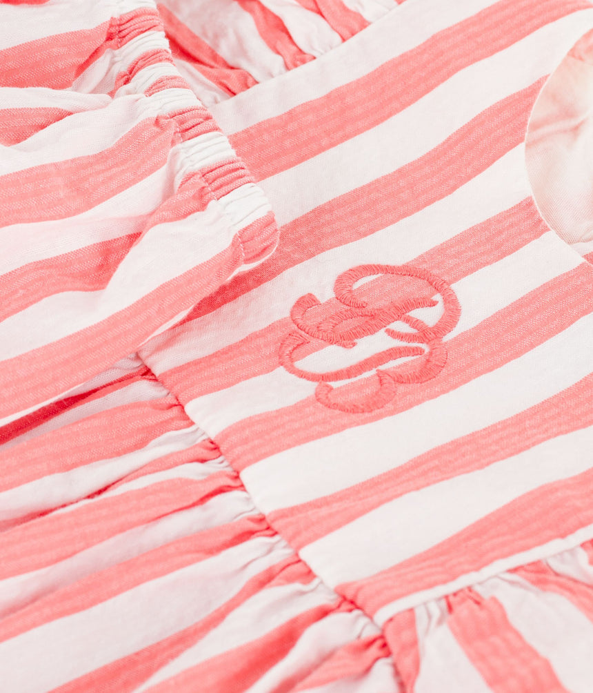 BABIES' SLEEVELESS COTTON DRESS WITH STRIPY BLOOMERS