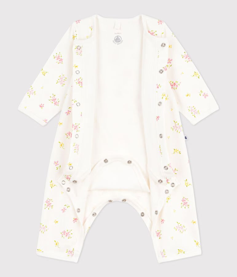BABIES' FOOTLESS FLORAL-PRINT COTTON BODYJAMAS