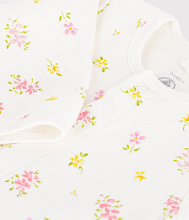 BABIES' FOOTLESS FLORAL-PRINT COTTON BODYJAMAS