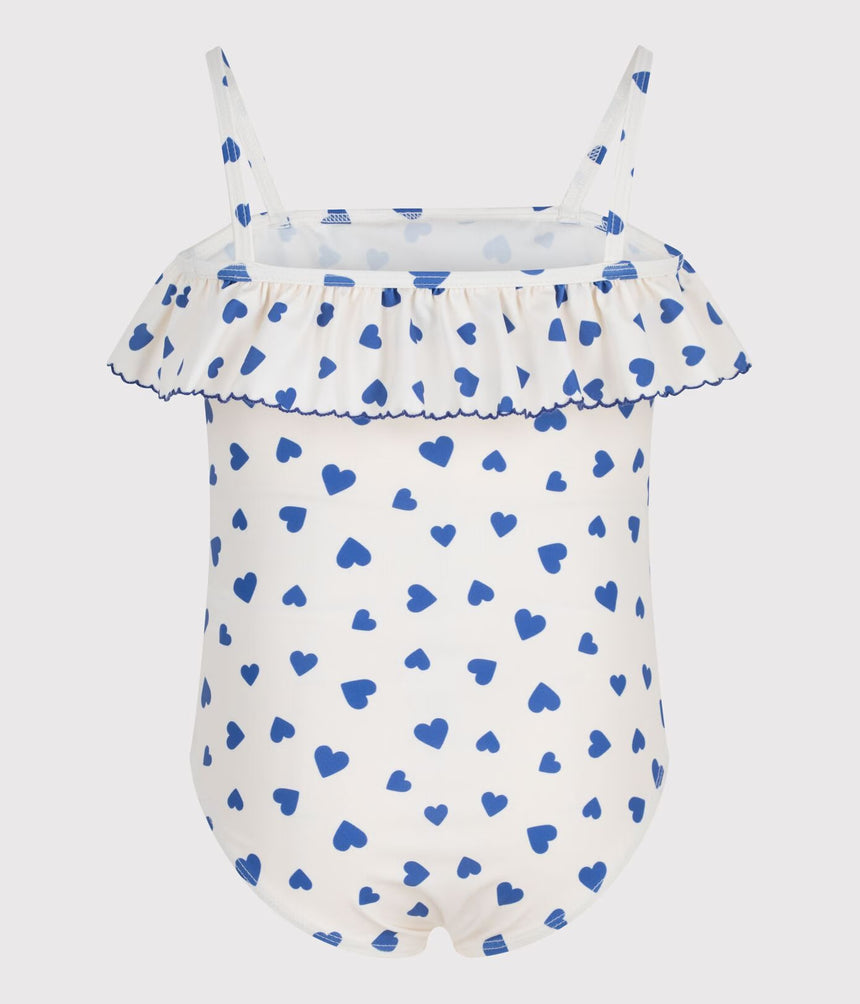 CHILDREN'S ONE-PIECE HEART PRINT RUFFLED SWIMSUIT