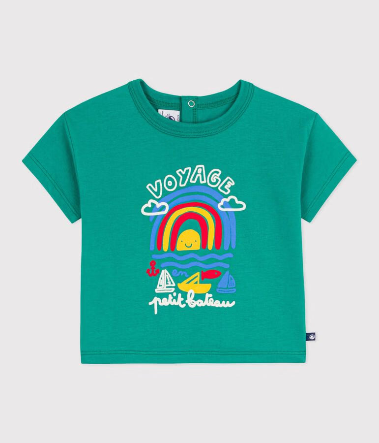 BABIES' SHORT-SLEEVED COTTON T-SHIRT WITH A SEAGULL MOTIF