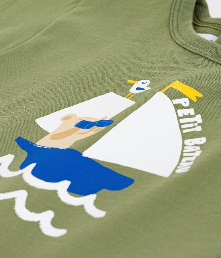BABIES' SHORT-SLEEVED COTTON T-SHIRT WITH A SEAGULL MOTIF