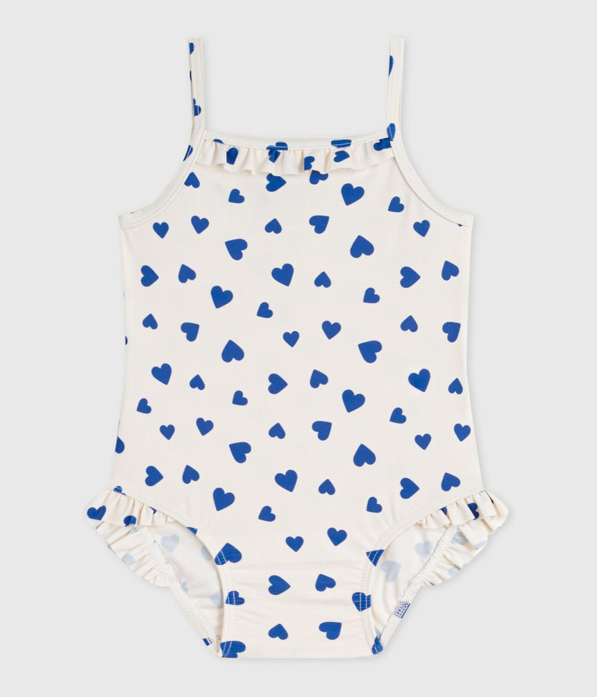BABIES' ONE-PIECE HEART PRINT RUFFLED SWIMSUIT