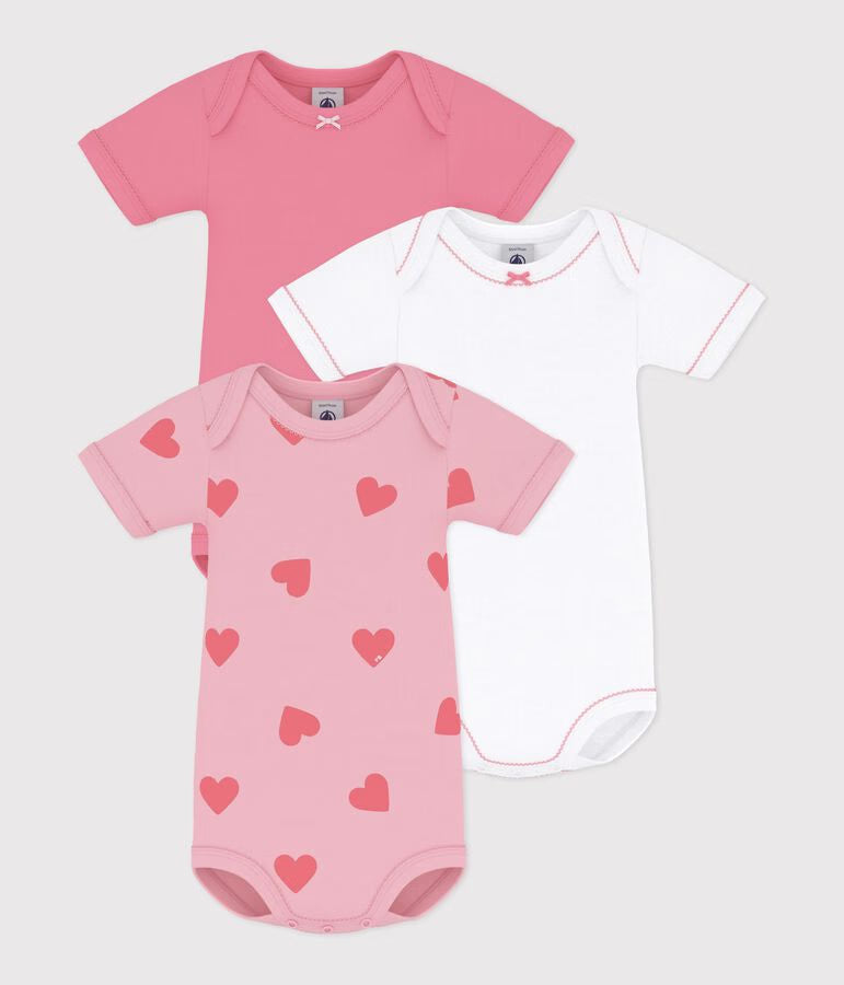 PACK OF BABIES’ SHORT‑SLEEVED HEART PRINT COTTON BODIES