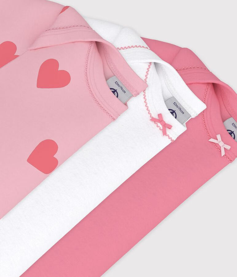 PACK OF BABIES’ SHORT‑SLEEVED HEART PRINT COTTON BODIES
