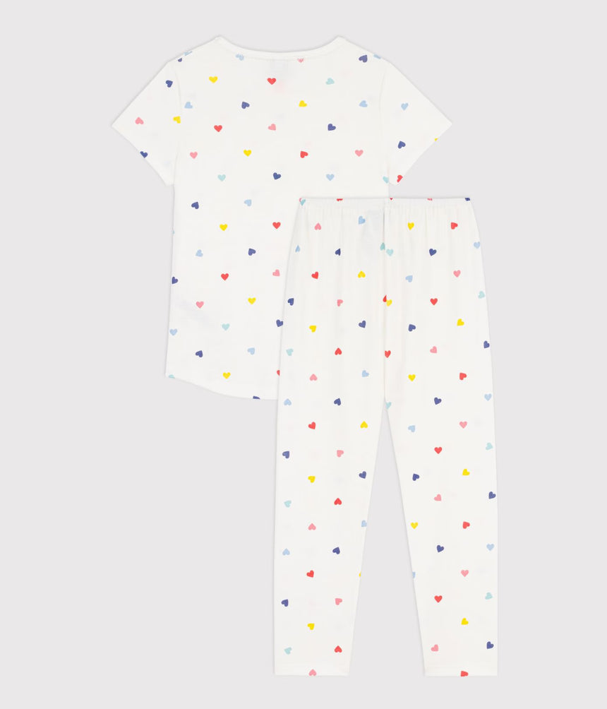 CHILDREN'S SHORT-SLEEVED LONG-LEG HEART PATTERNED COTTON PYJAMAS