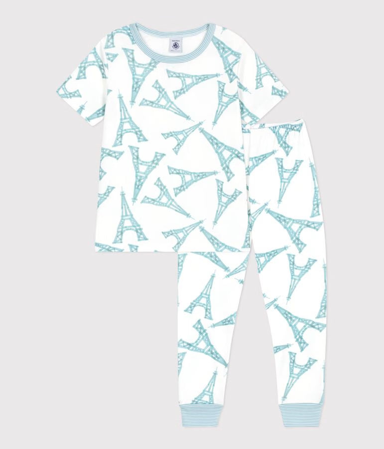 CHILDREN'S SHORT-SLEEVED LONG-LEG EIFFEL TOWER PATTERN COTTON PYJAMAS