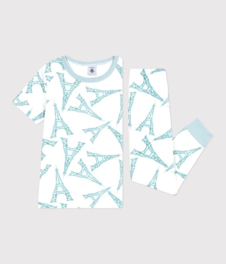 CHILDREN'S SHORT-SLEEVED LONG-LEG EIFFEL TOWER PATTERN COTTON PYJAMAS